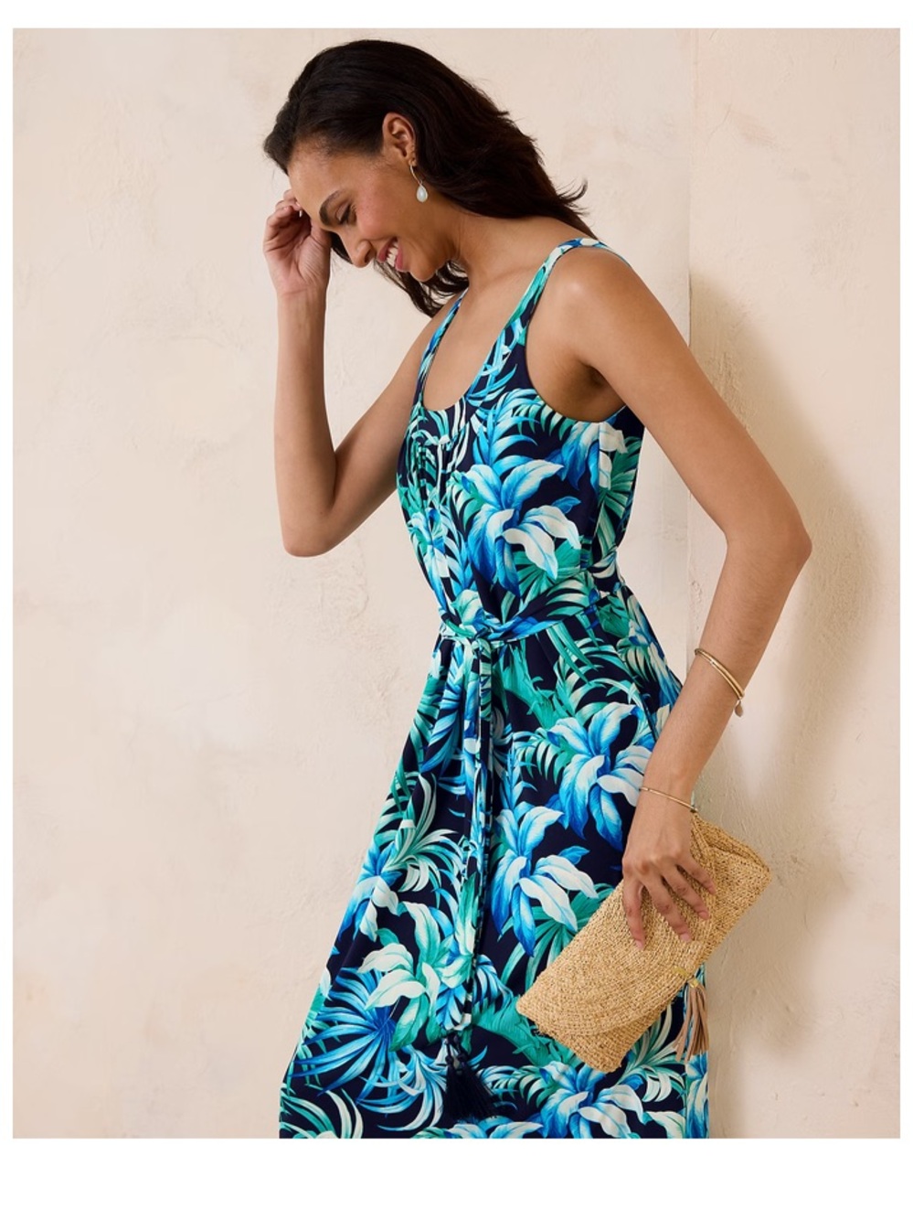 Tommy Bahama Legendary Leaves Maxi Dress Island Navy Tropical Print NWT Small